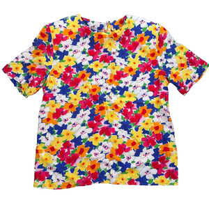 Bonnie & Norma 90's Colorful Flowers Blouse Top Women's Size 10 Shoulder Pads